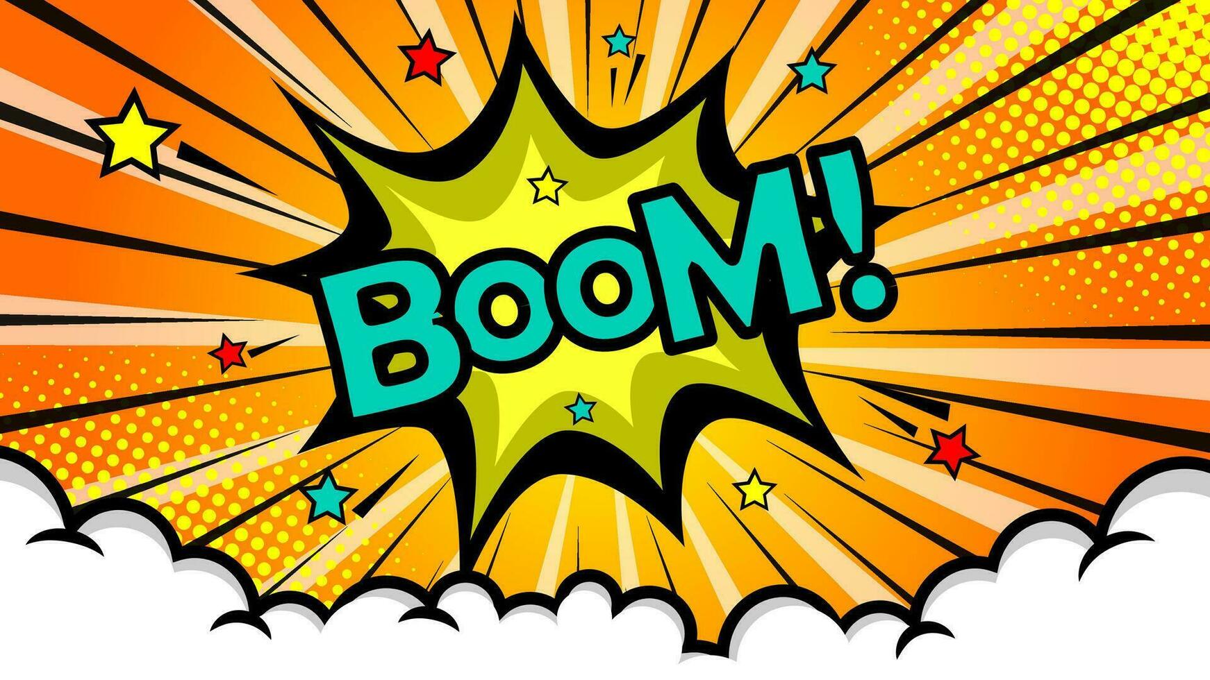 Pop art comic background with halftone colors and cute clouds vector