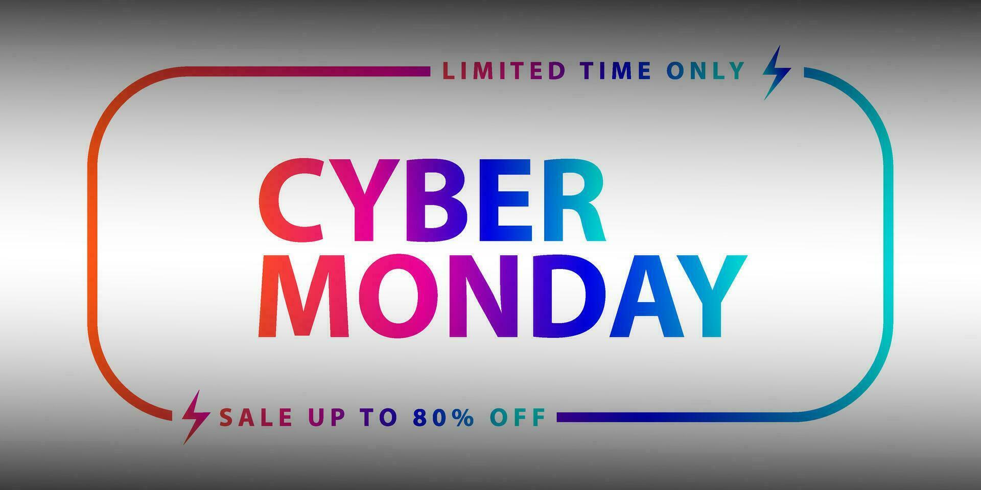 Cyber monday sale banner with bright red to blue gradient color typography on background vector