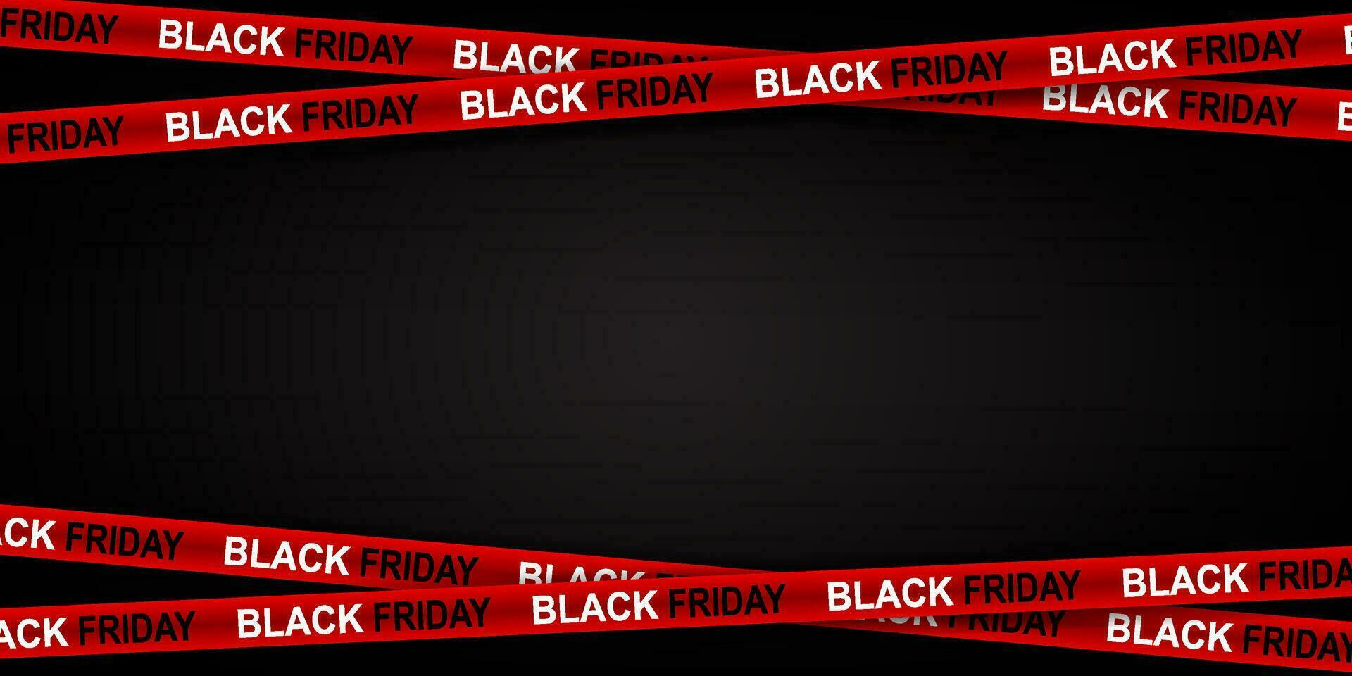 Red ribbon for black friday sale on black background. Crossed ribbons. Graphic elements. Vector illustration. EPS 10