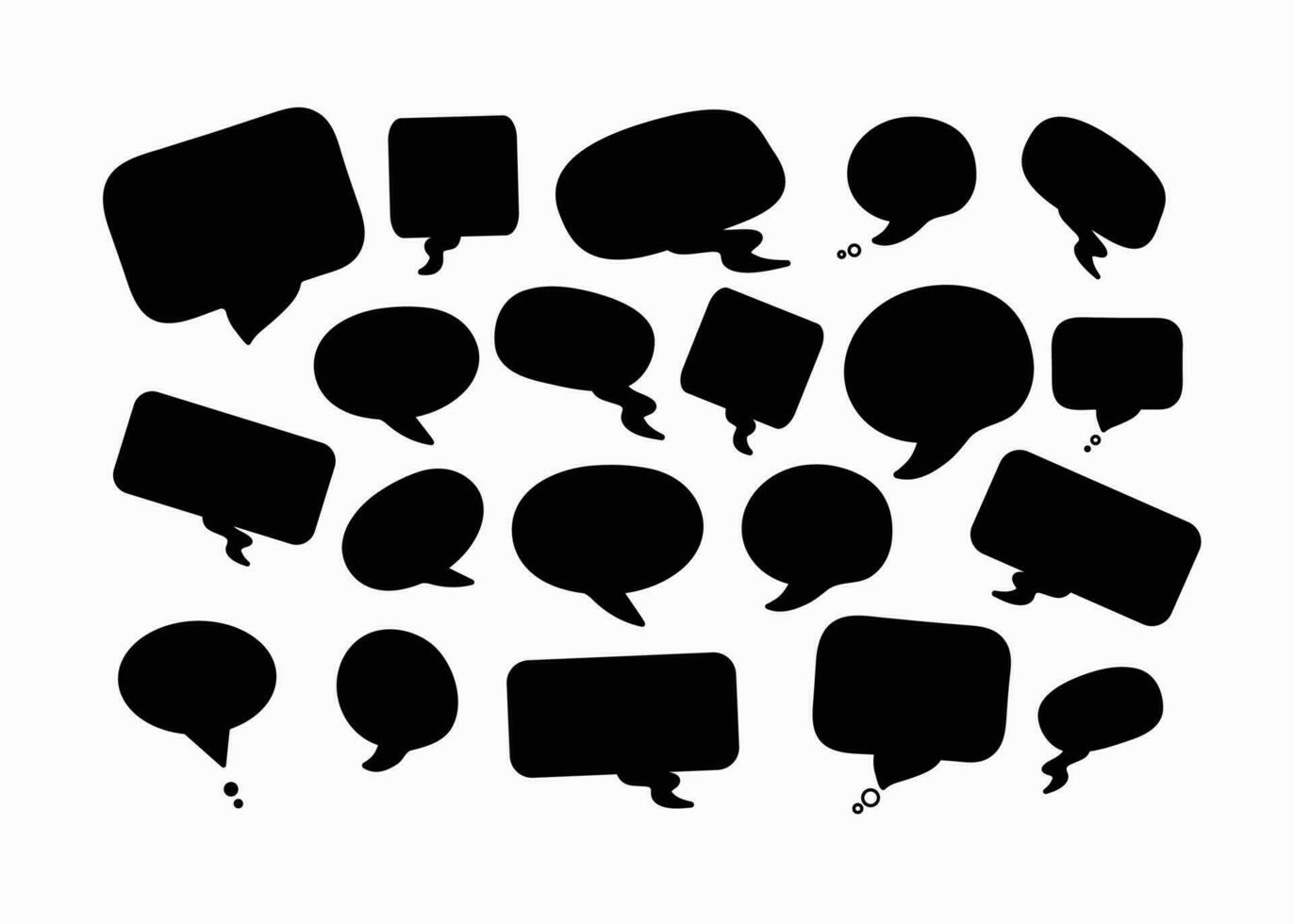 Speech  bubbles. Blank black information forms for text, short phrases. Speech bubble, conversation cloud set, variety. Vector illustration on a white isolated background.