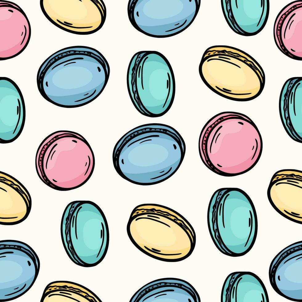 Seamless pattern. Macaron Cake. Sweetness. isolated object. Doodle style vector