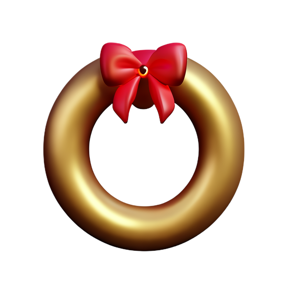 christmas 3d wreath with golden ring bell illustration png