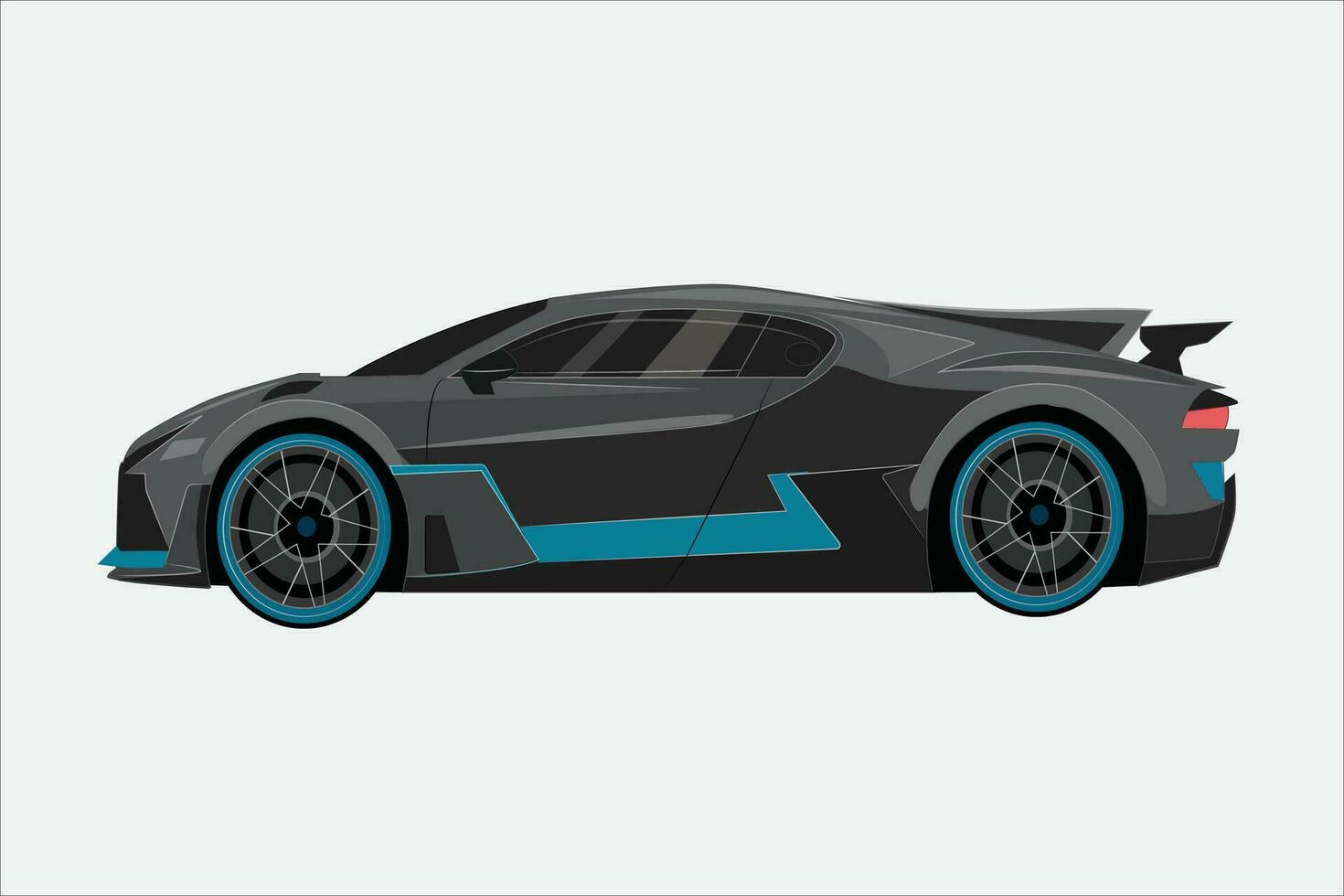 Side view of a black supercar on a white background. Car for rally championship, high speed vehicle cartoon illustration model. Racing, transportation concept vector