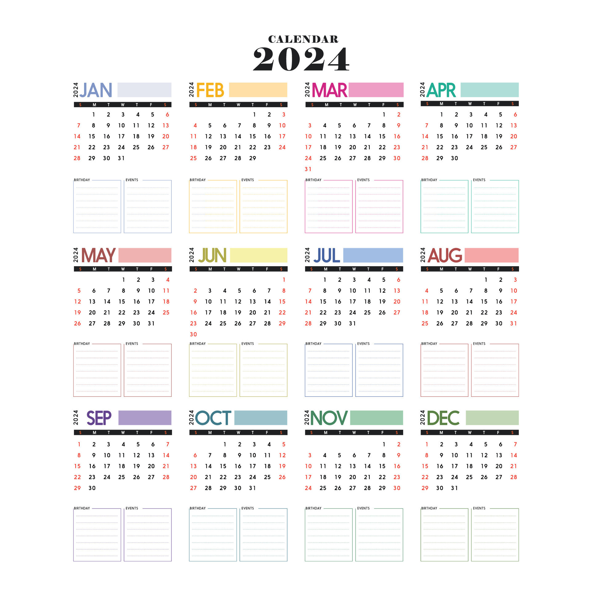 Vector 2024 calendar, 2024 calendar, or 2024 wall calendar 2024