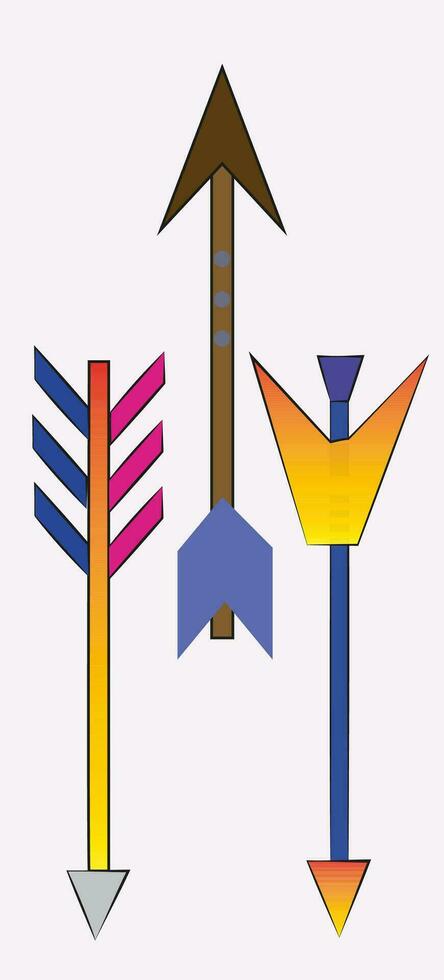 arrows, indian arrows, arrows with colored feathers vector