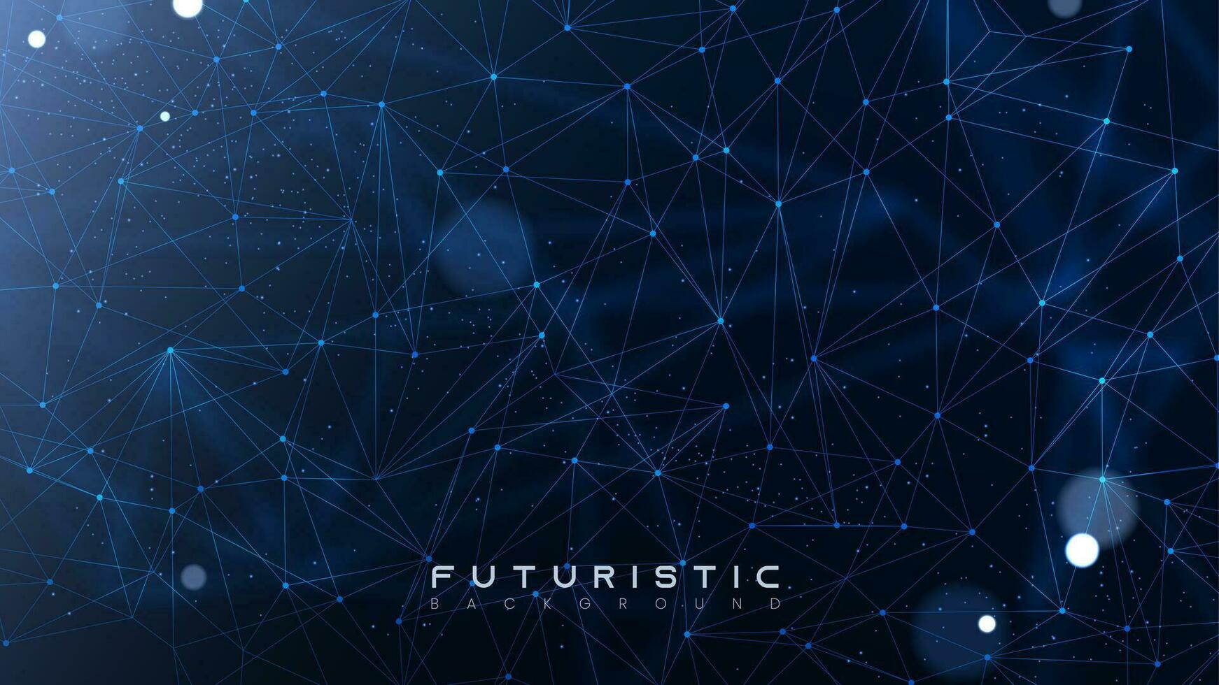 Futuristic scientific wallpaper with mesh. Abstract tech network connection dots. Digital technology and big data analysis illustration. Dark background with plexus lines vector