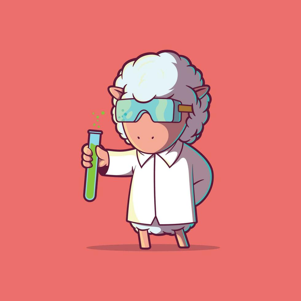 oveja vestido en un laboratorio Saco participación un laboratorio tubo vector ilustración. ciencia, médico, y marca diseño conceptos.