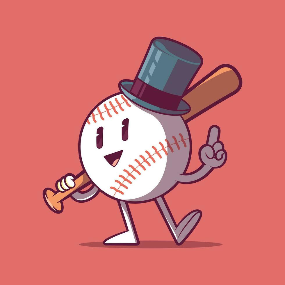 un béisbol pelota personaje mirando frio vector ilustración. juego, marca, mascota diseño concepto.