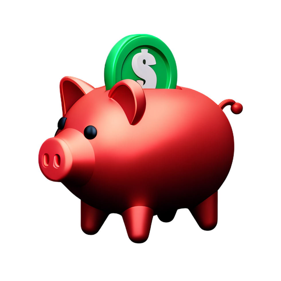 cute piggy bank with dropping coin 3d render icon png