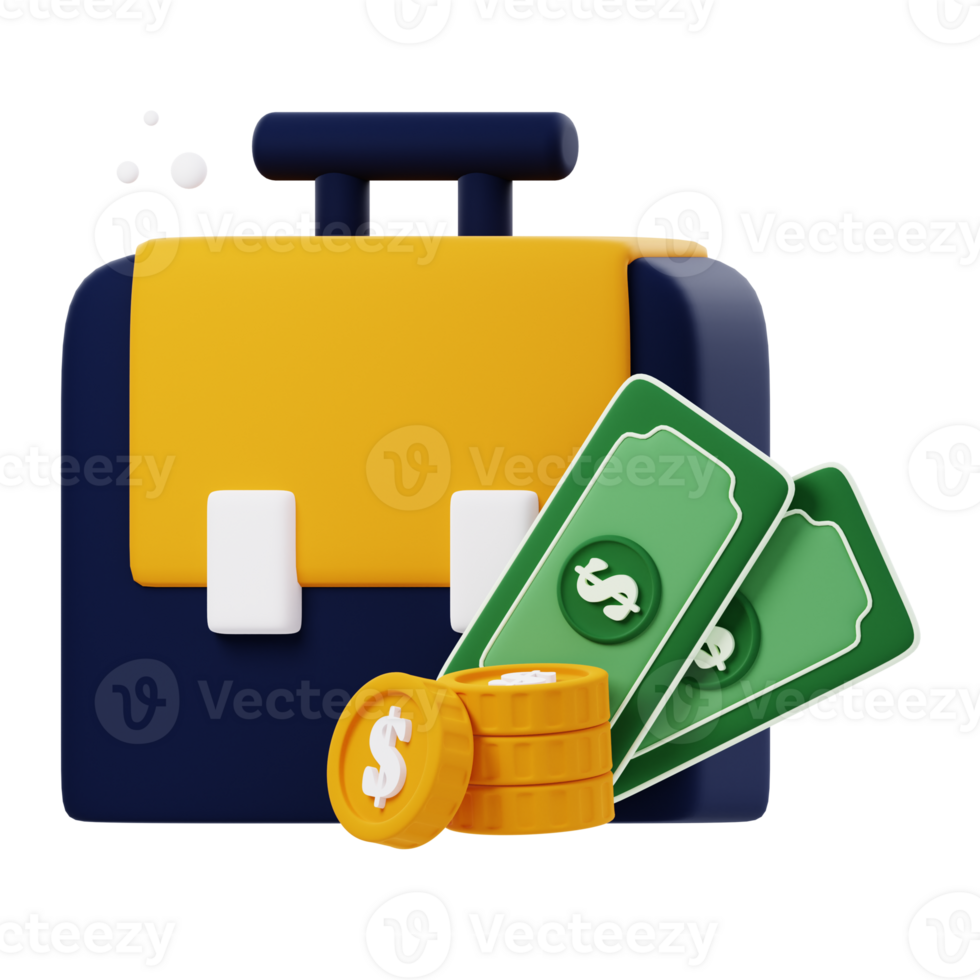 3D money suitcase icon illustrations render of symbolic and versatile money suitcase icon designs. Perfect for visually representing financial success, travel, and prosperity in your projects. png
