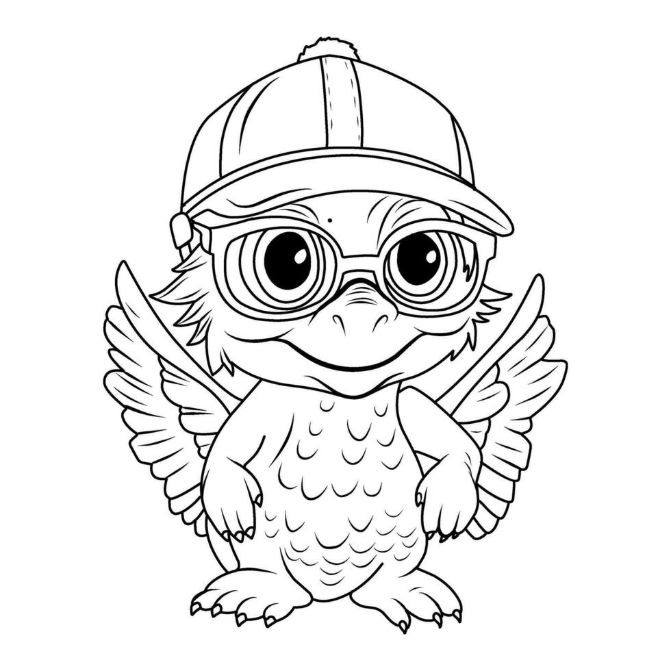 A vector of a cute dragon in the hat in black and white coloring,coloring page simbol 2024,