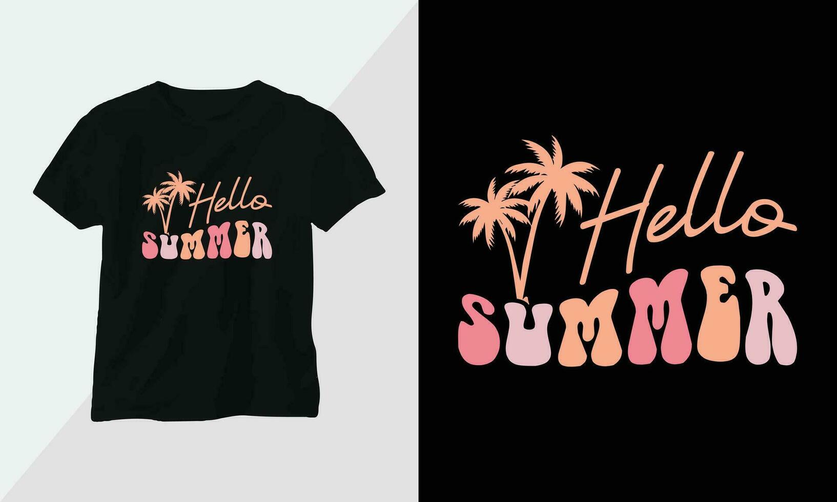 Wavy Retro Groovy T-shirt Design. Quotes with Hello Summer Design vector Graphic Design T-Shirt, mag, sticker, wall mat, etc. Design vector Graphic Template