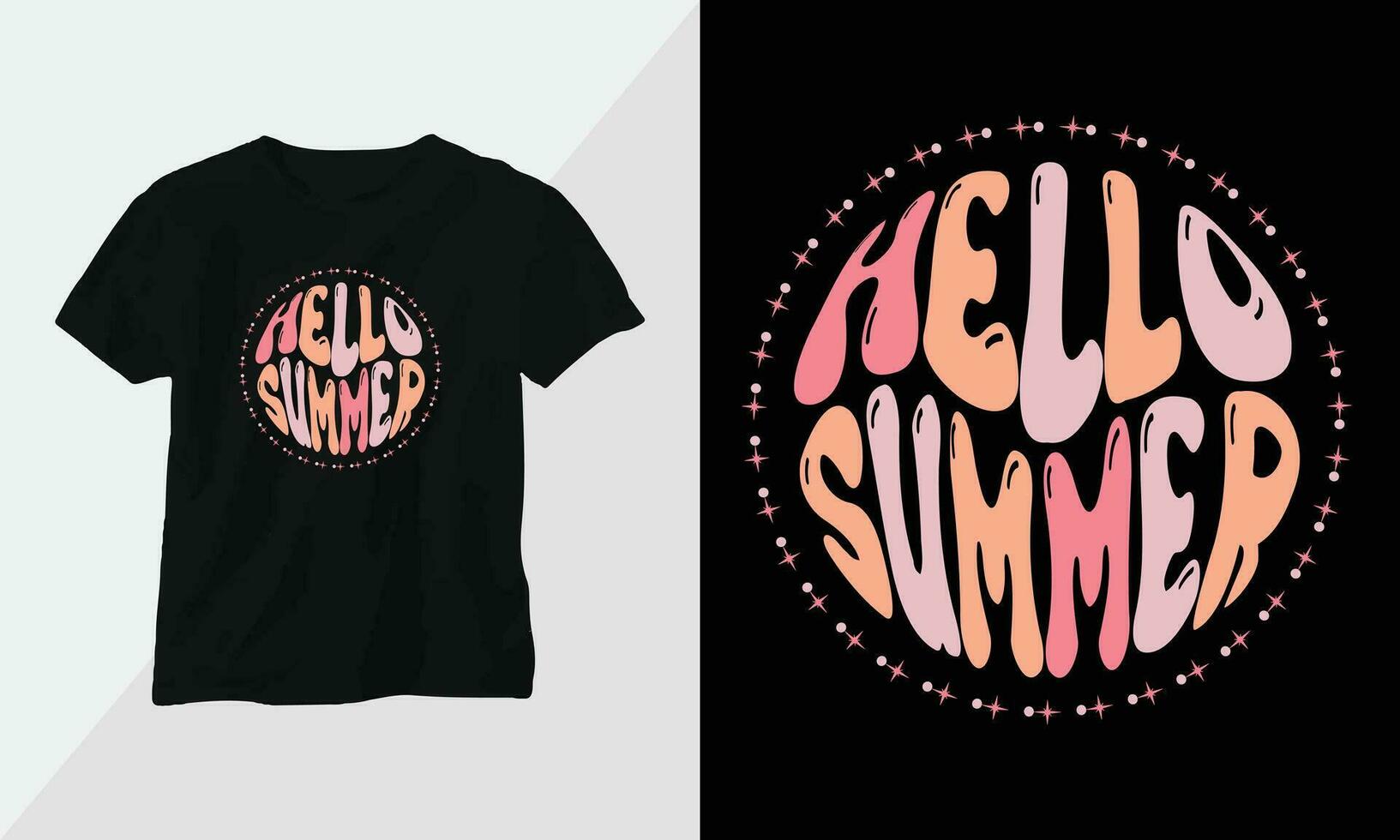 Wavy Retro Groovy T-shirt Design. Quotes with Hello Summer Design vector Graphic Design T-Shirt, mag, sticker, wall mat, etc. Design vector Graphic Template