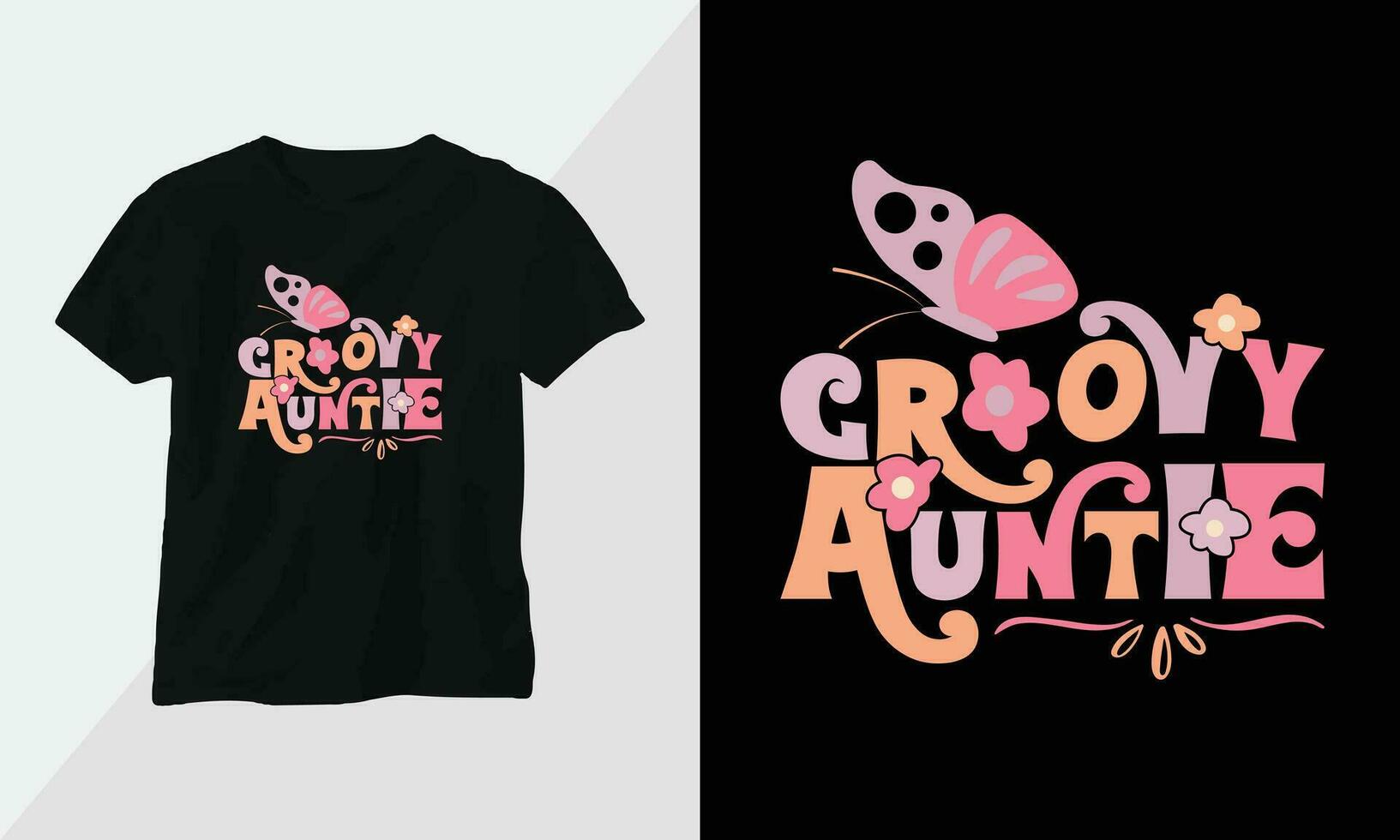 groovy Auntie - Retro Groovy Inspirational T-shirt Design with retro style vector