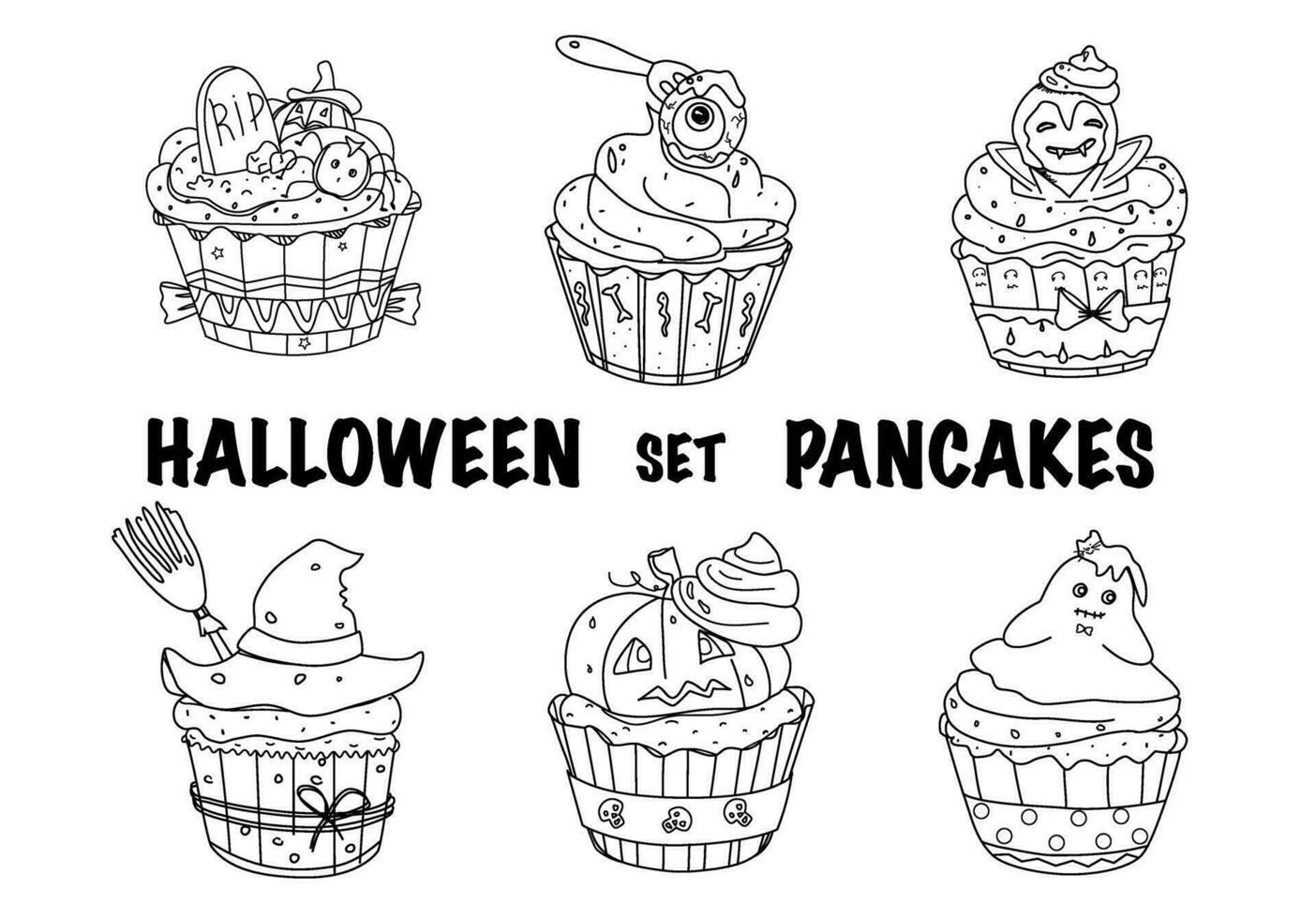 Set cute hallooween pancakes doodle vector