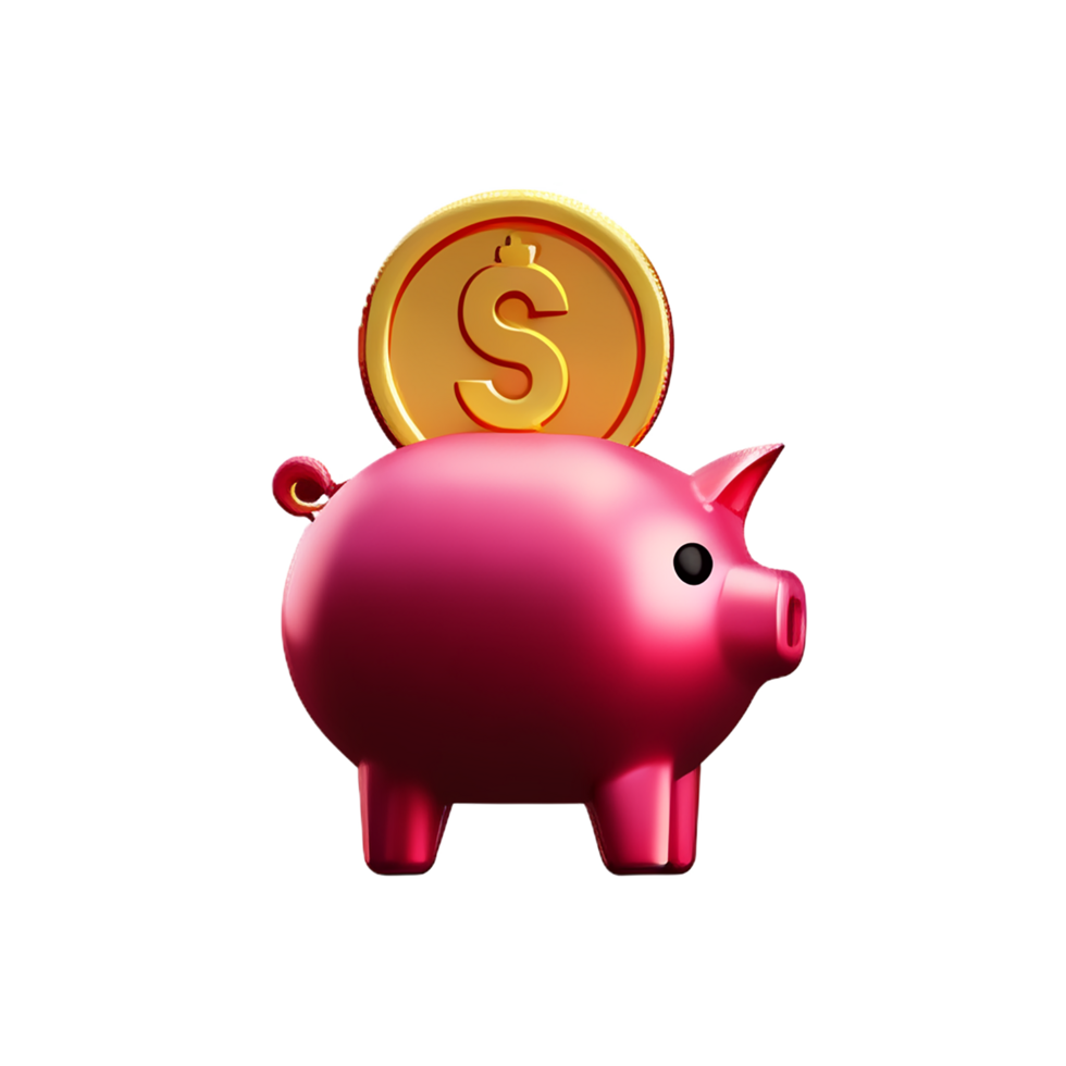 cute piggy bank with dropping coin 3d render icon png