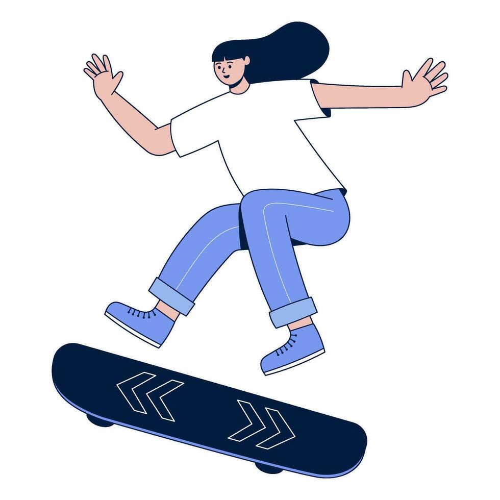 girl skateboarding flat illustration vector