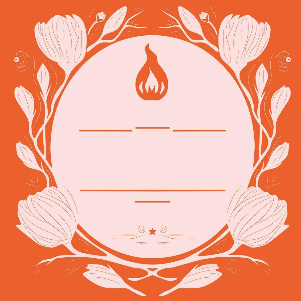 Frame illustration design with a floral pattern on a pink-orange background vector