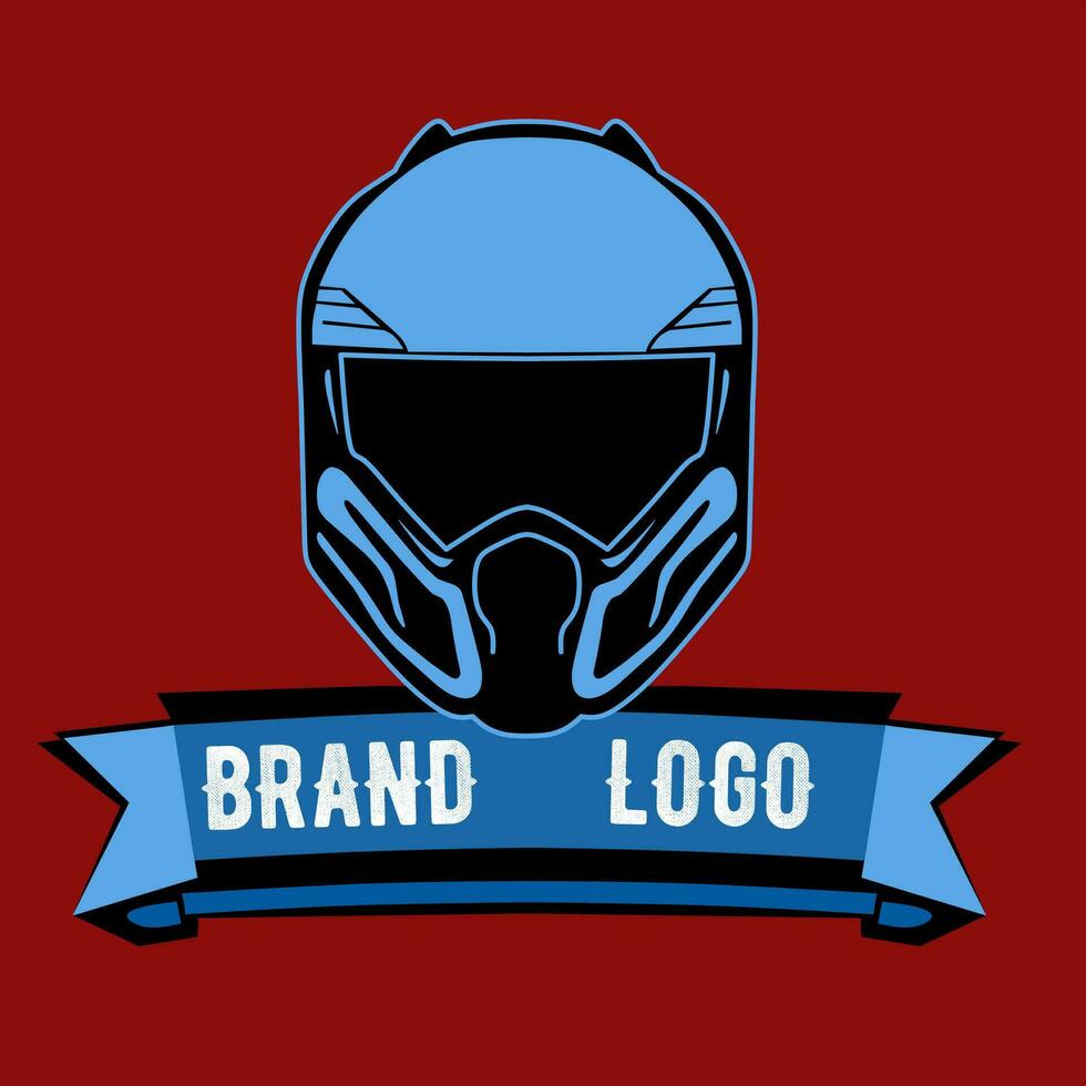 Logo design illustration of a blue helmet on a red background vector