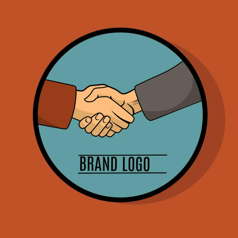 handshake logo illustration design with a brown and blue background inside a circle vector