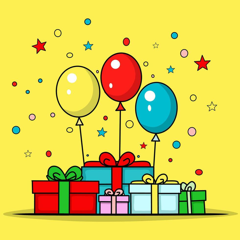 Birthday party animated illustration design on yellow background vector