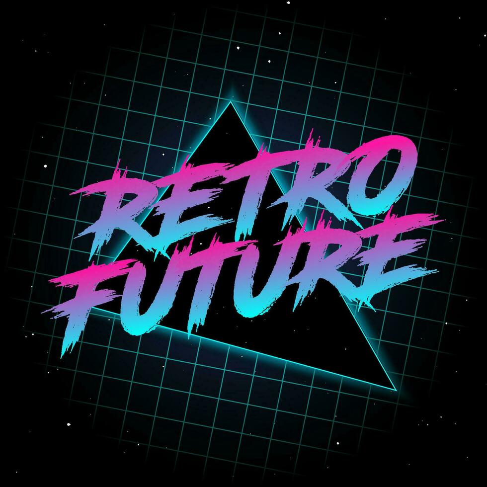 Retro Future Logo 80's Style Vector Art. Vintage Old school Graphic. 90s abstract image. Trendy design with grid. Background for banner, flyer and poster.