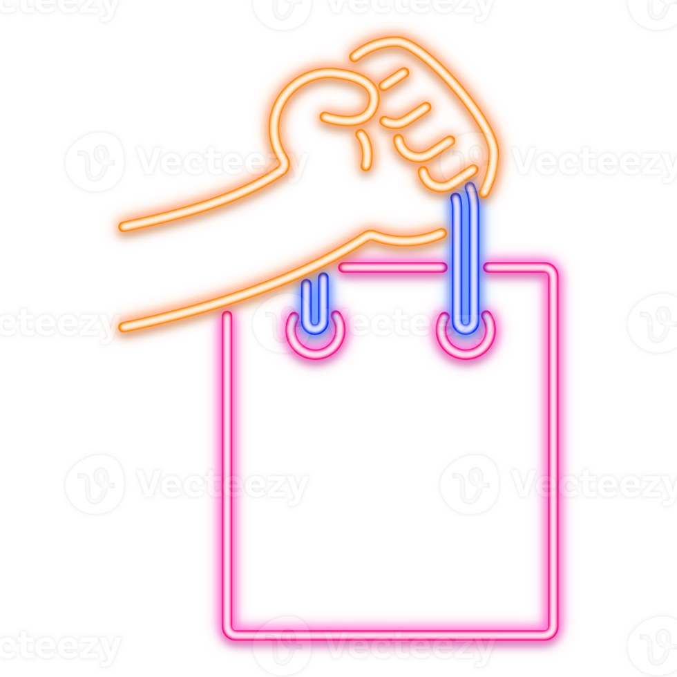 hand holding shopping bag neon line png