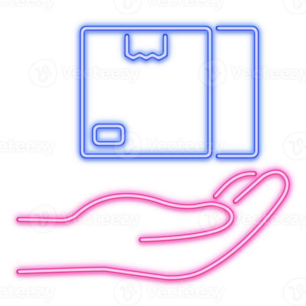 Hand giving gift neon line png