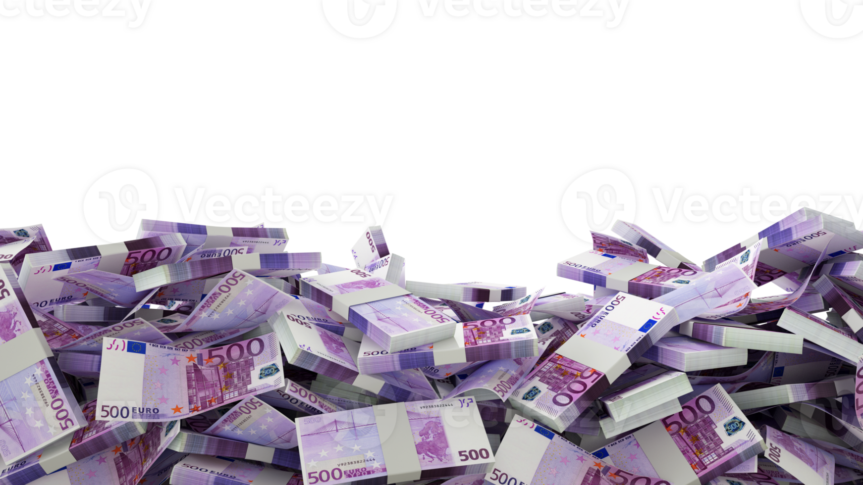 3D rendering of A lot of stacks of Euro notes spread at the on bottom of screen. 3d rendering png