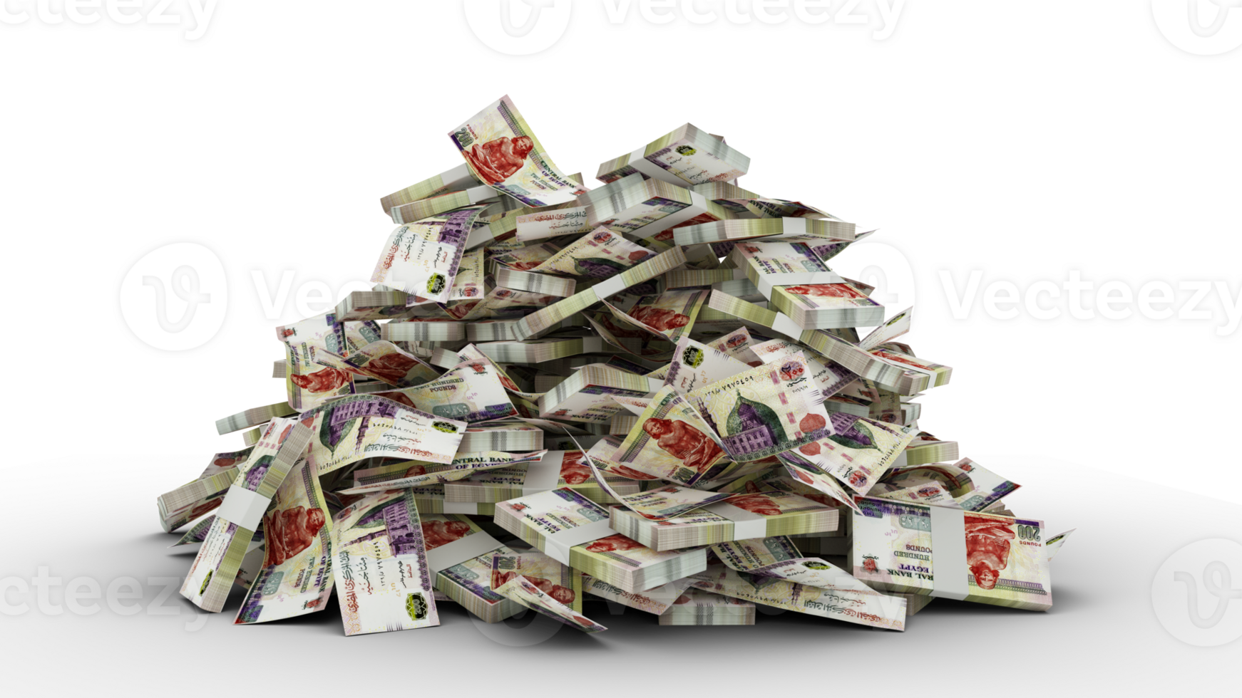 Big pile of 200 Egyptian pound notes. A lot of money isolated on transparent  background. 3d rendering of bundles of cash png