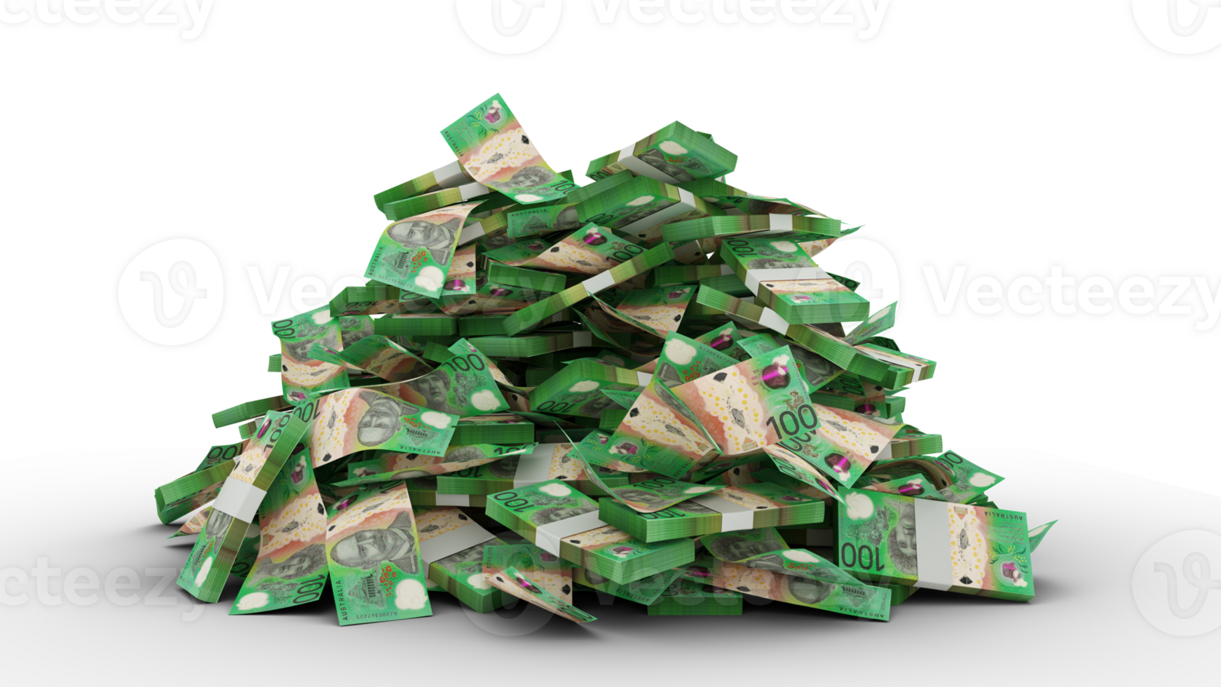 Big pile of 100 Australian dollar notes. A lot of money isolated on transparent background. 3d rendering of bundles of cash png