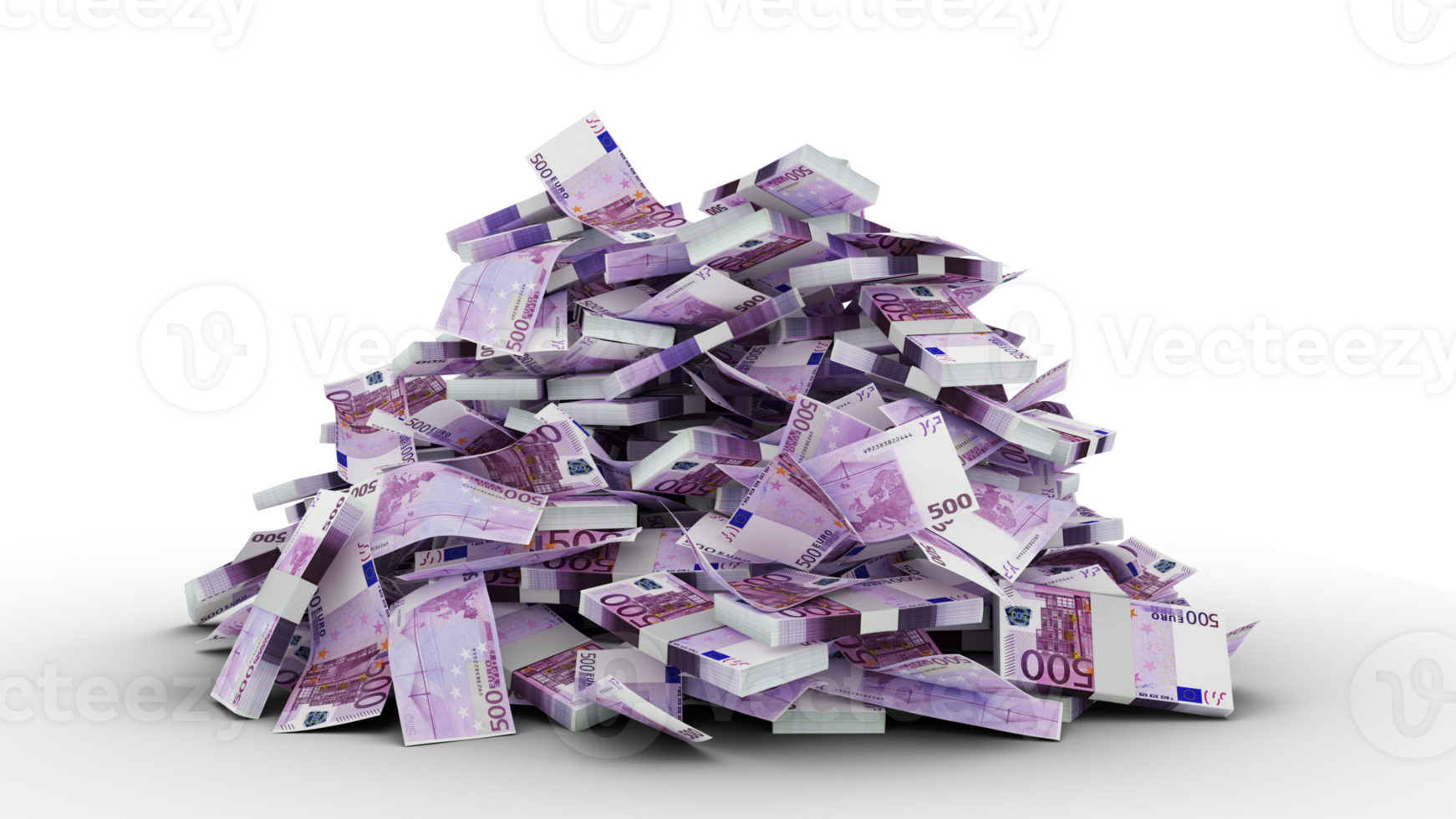 Big pile of Euro notes. A lot of money isolated on transparent background. 3d rendering of bundles of cash png