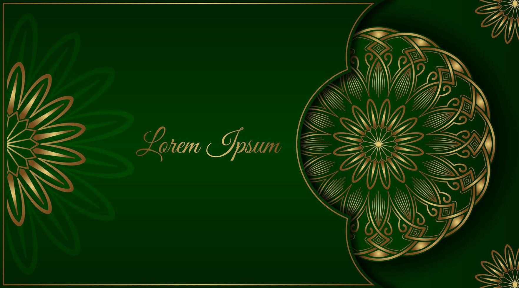 luxury mandala background, green and gold, design vector