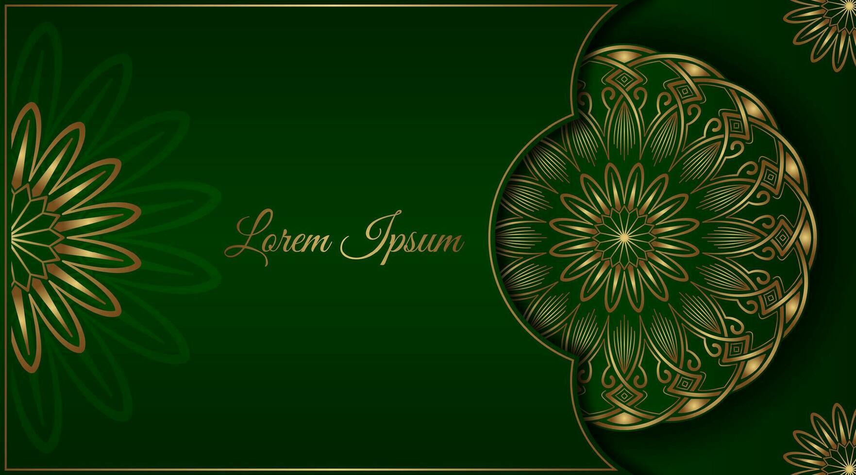 luxury mandala background, green and gold, design vector