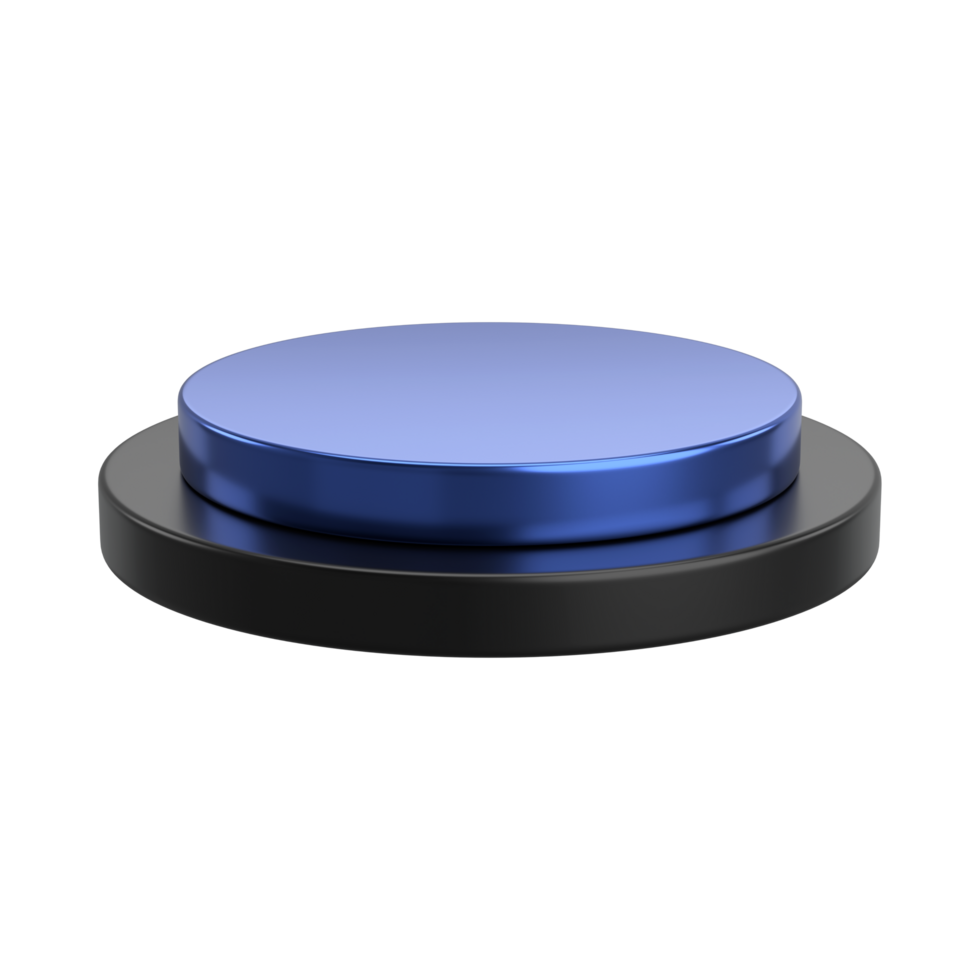 bleu pousser bouton avec métal base, réfléchissant base, électrique affaires bouton png image, génératif ai