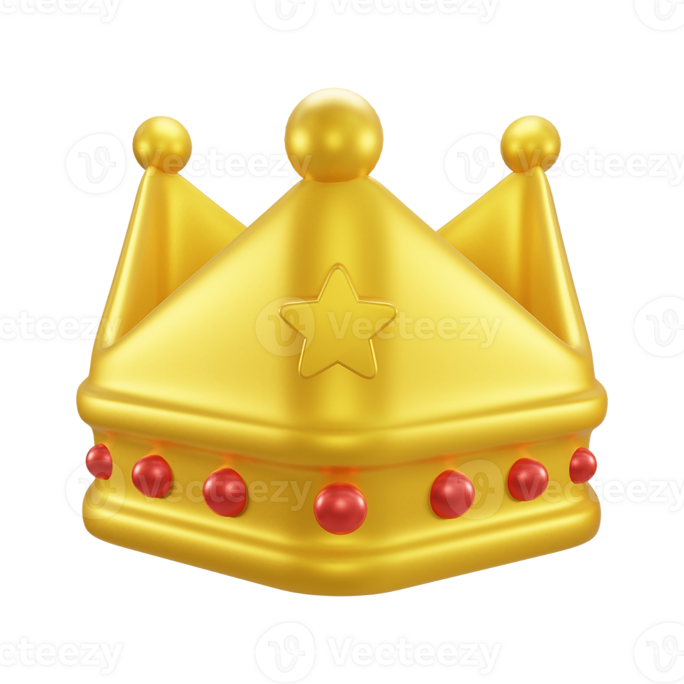 king or queen golden crowns 3d rendering icon with gems png