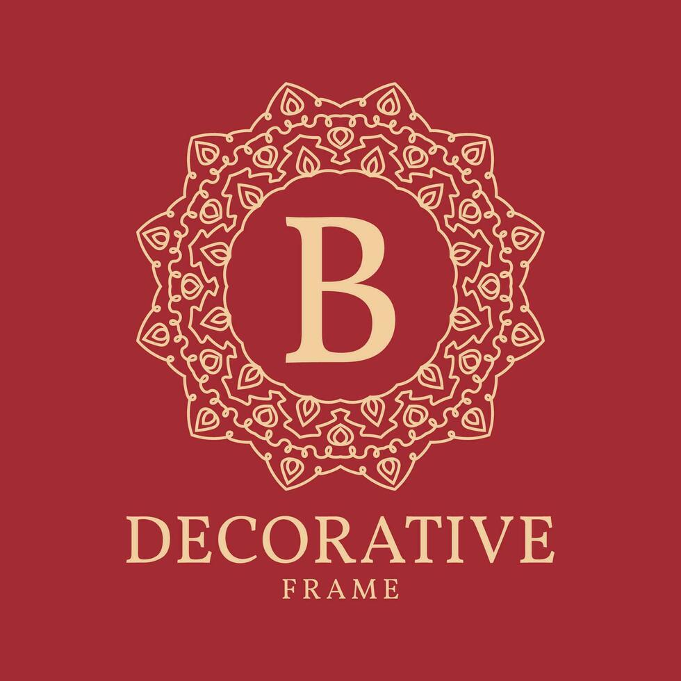 letter B mandala circle lace frame vector