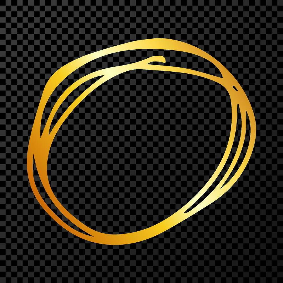 Hand drawn scribble circle.  Gold doodle round circular design element on dark vector