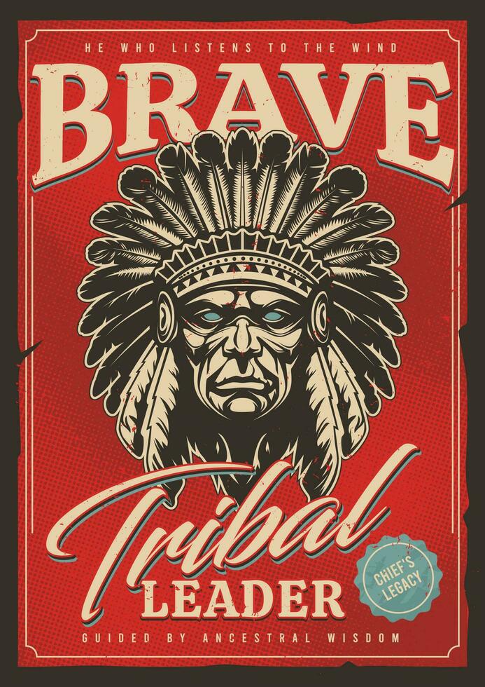 Native American Chief Retro Poster vector