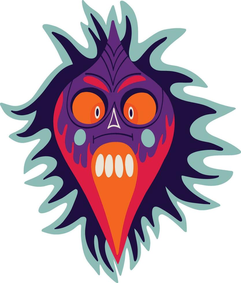 Magical Demon face with creepy face. Illustration in modern childish hand drawn style vector