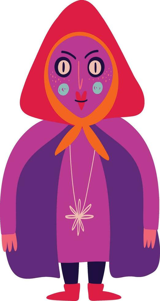 A strange quirky witch grandmother. illustration in a childish hand-drawn style vector
