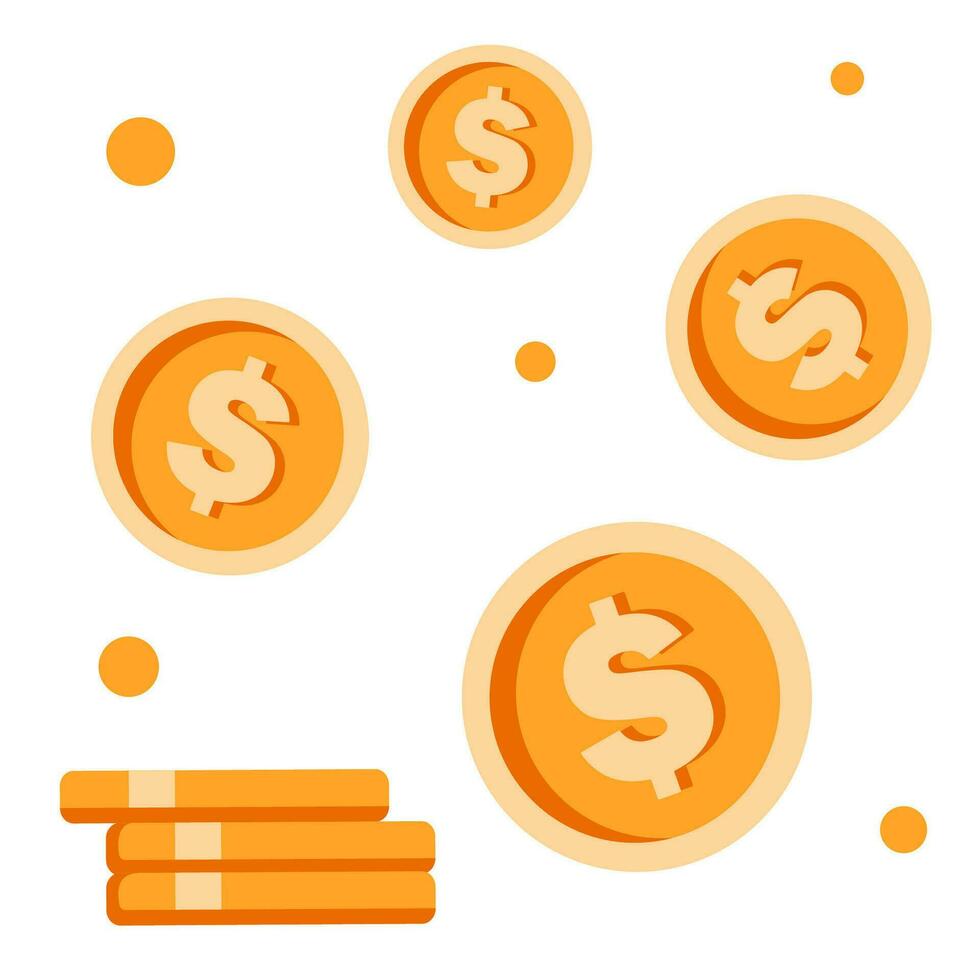 Coins stack vector illustration, flat coin money stacked icon flat, golden penny cash pile, treasure heap isolated on white background