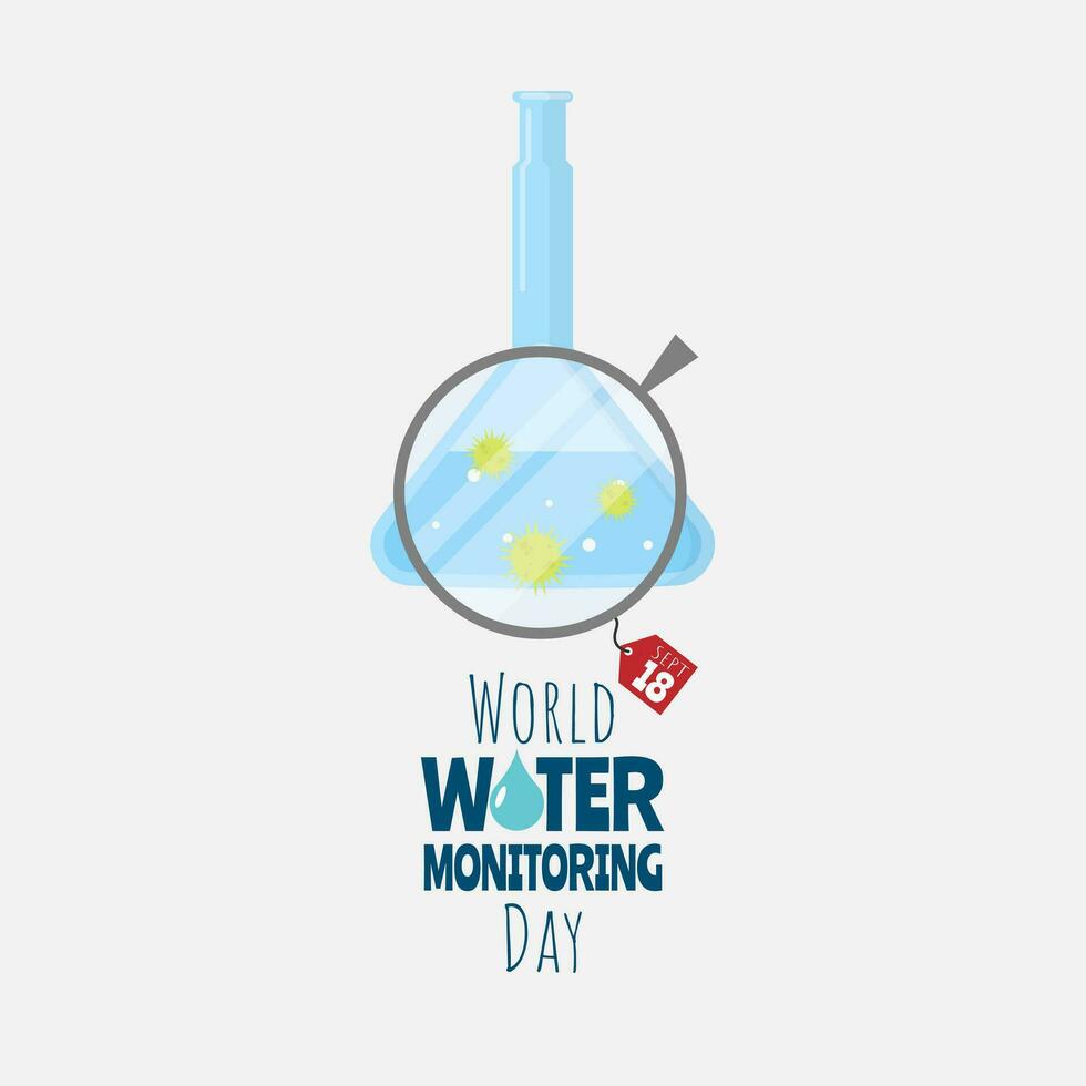World Water Monitoring Day Greeting with see bacteria in water with magnifying glass vector