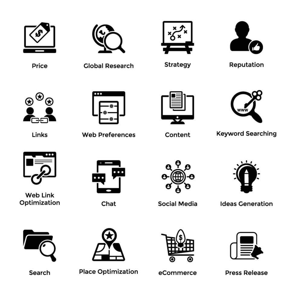 Search Engine Optimization Glyph Conceptual Icons vector