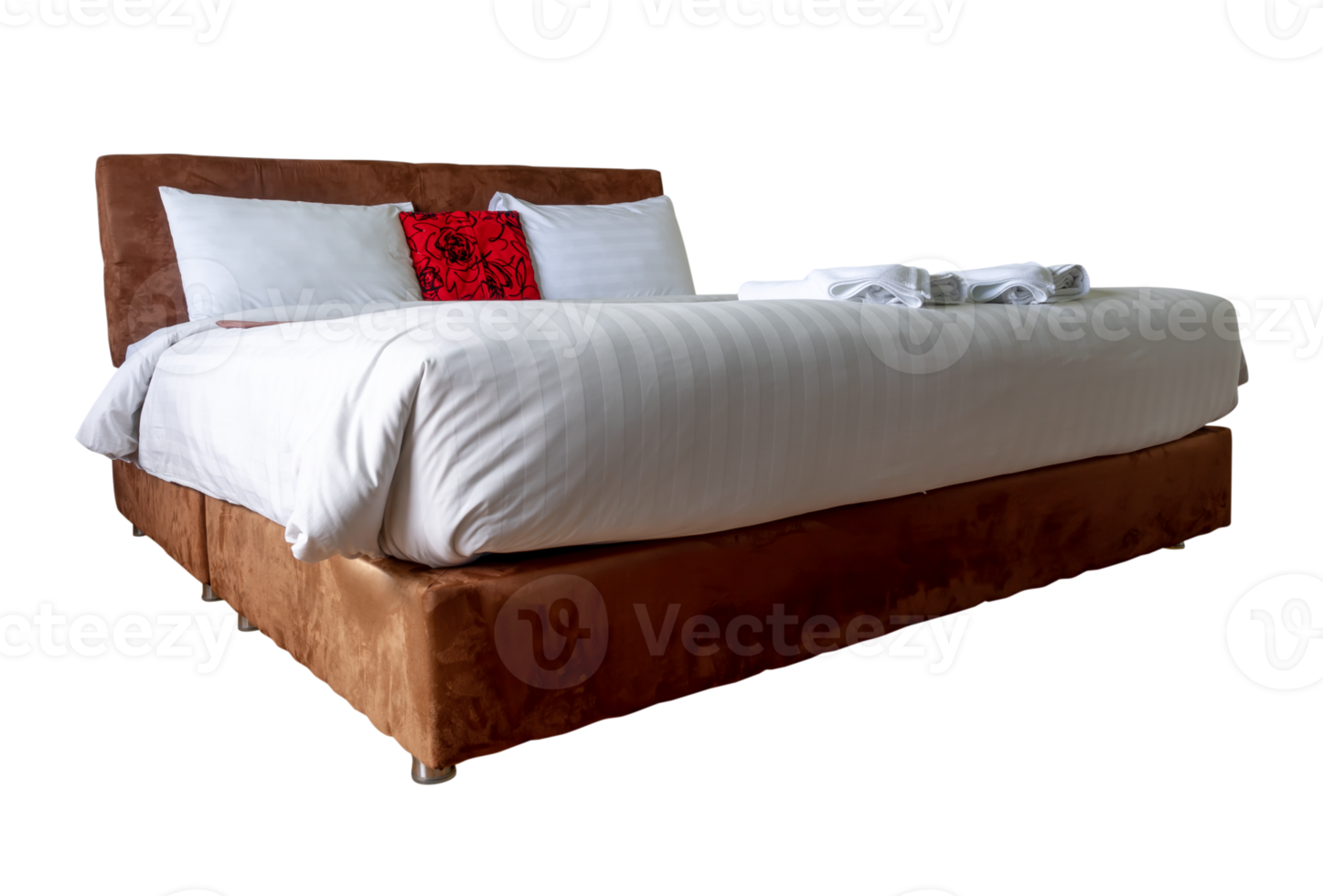 Luxurious and beautiful bed or mattress in hotel or resort room keeping clean and tidy prepared for guests isolated with clipping path in png file format.