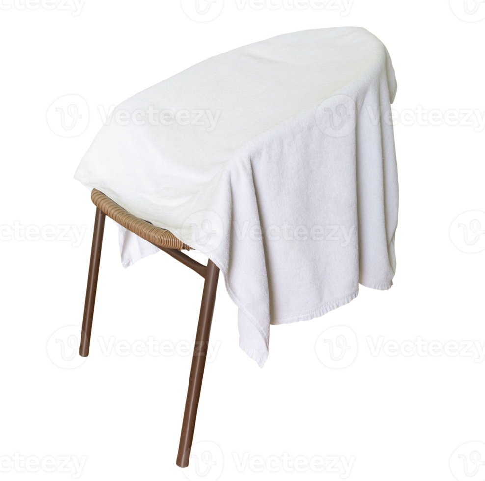 Used white towel laying on chair isolated with clipping path in png file format
