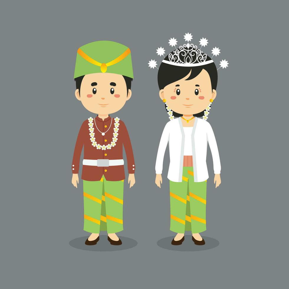 Pareja personaje vistiendo banten tradicional vestir vector