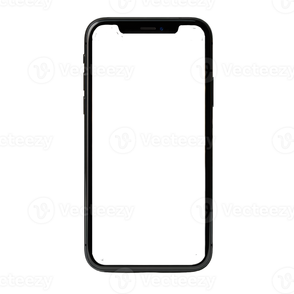Realistic black smartphone with blank screen isolated on transparent background, generative ai png