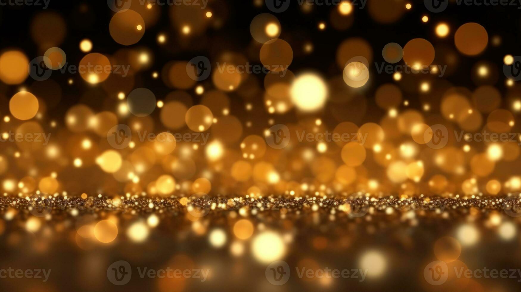 Golden Bokeh Lights on a Black Background A Festive and Glamorous Background AI Generative photo