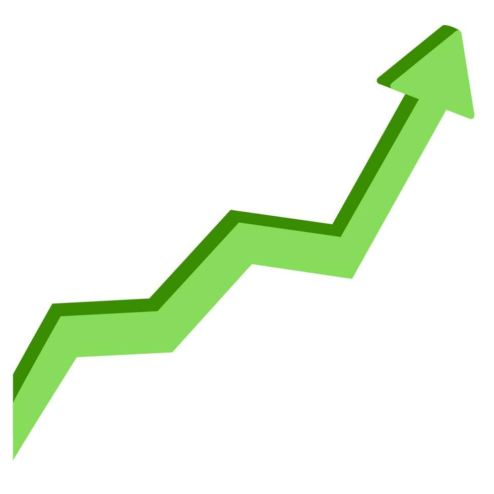 Financial indication arrow. Up green 2d graph. Vector illustration isolated on white background
